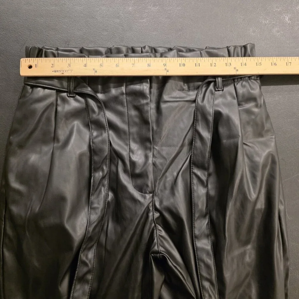 Mi Ami For Francescas Faux‎ Leather Paperbag Pants Black Tie-Waist Large NEW